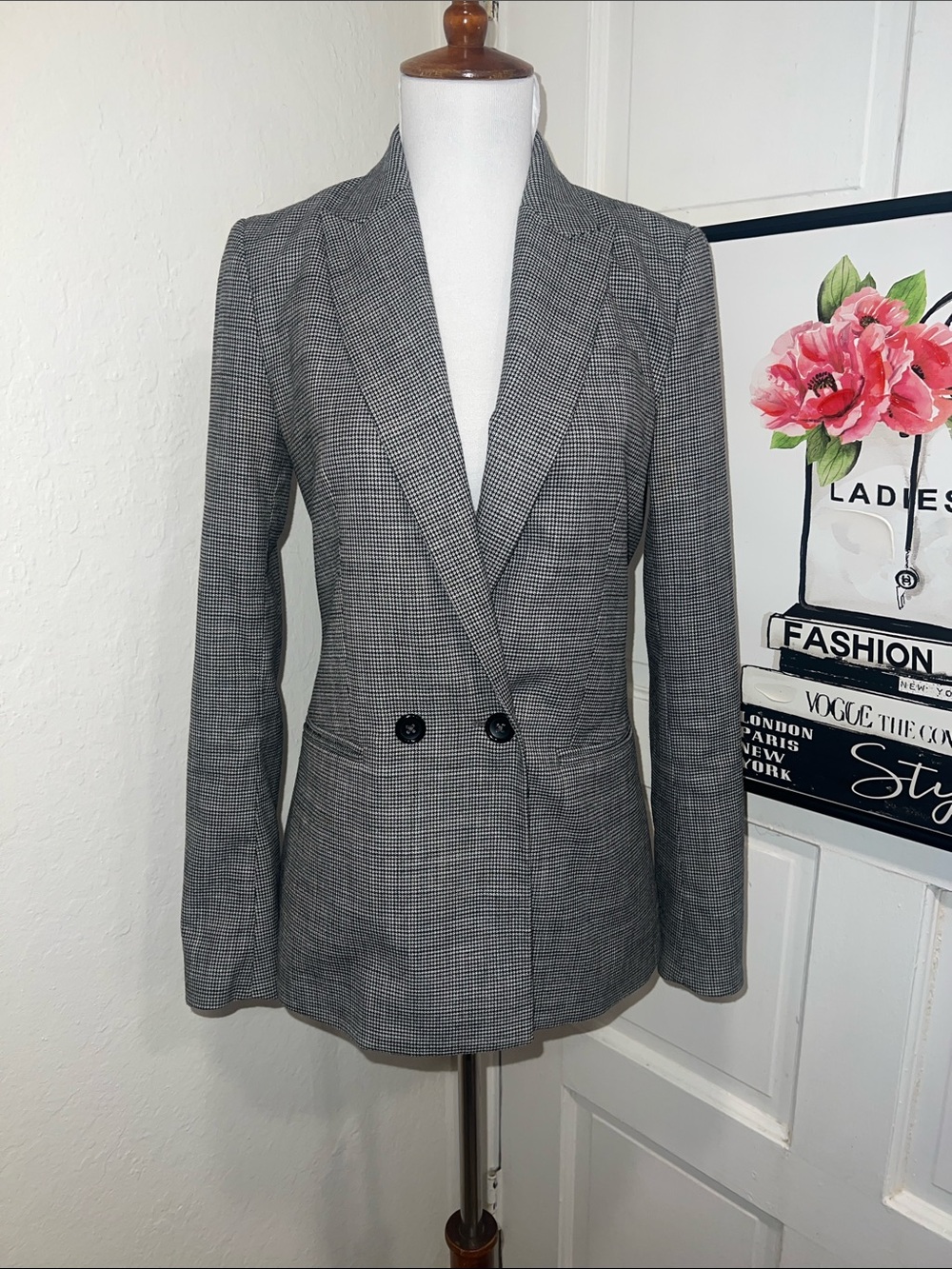 RW&Co. Black & White Houndstooth Blazer Size 0